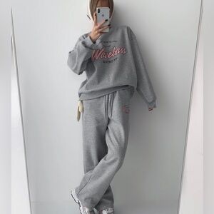 One size Women's Wavebass Fleece-Lined Gray Sweat Set Top & Bottom Set NWOT